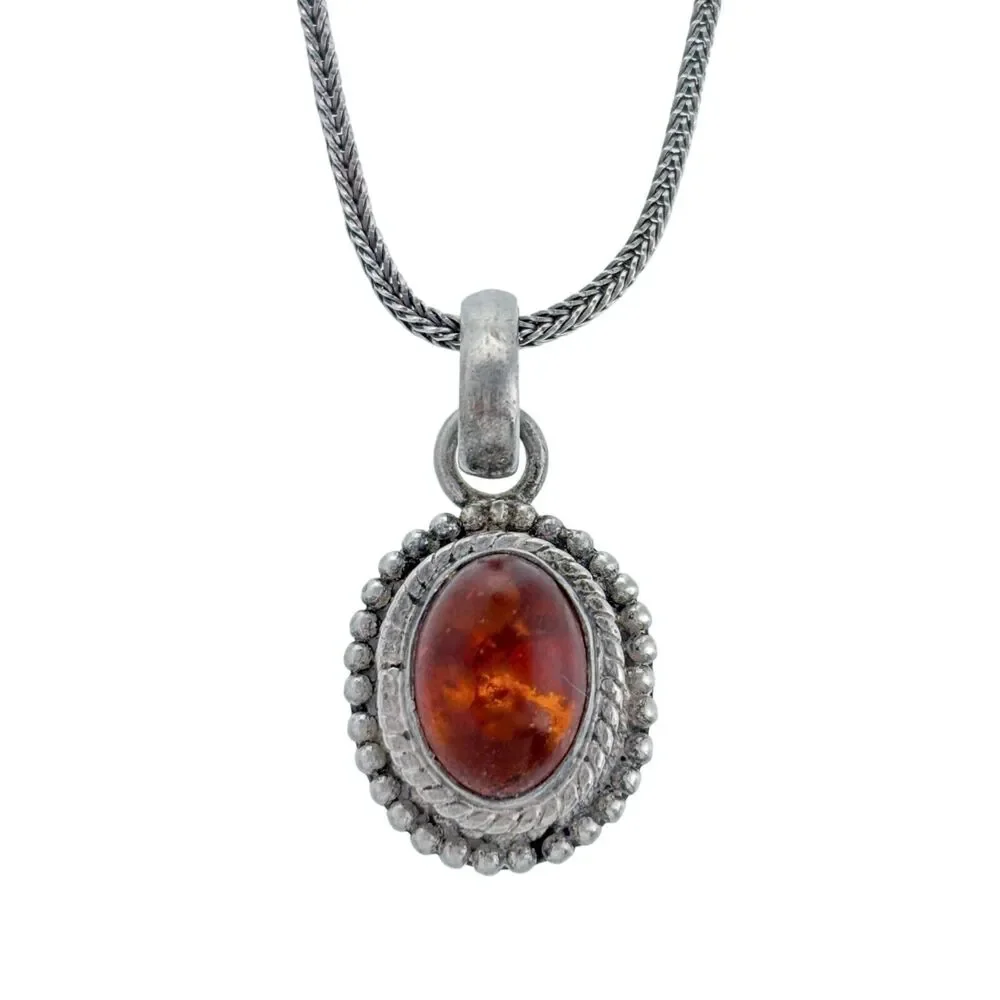Vintage Sterling Silver 925 Amber Oval Pendant